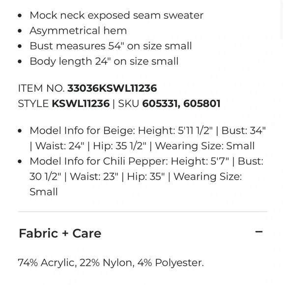 BKE Buckle NWOT Cream Asymmetric Stitch-Trim Sweater large - Picture 5 of 11